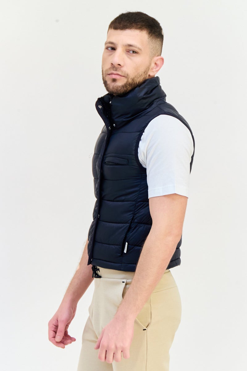 Bearpaw Men High Neck Quilted Jacket Vest, Black - Image 4